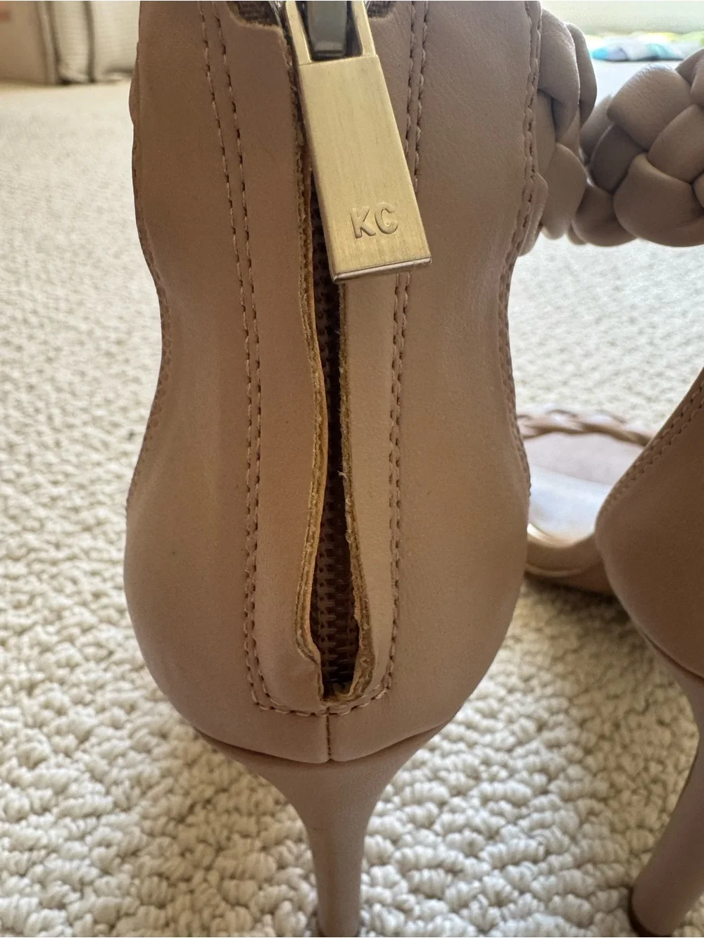 Kenneth Cole Braided Strap Stiletto Sandals in Taupe